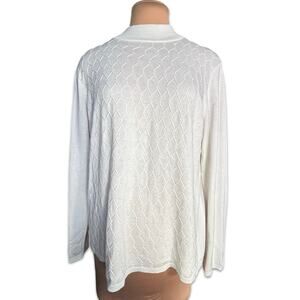 Vintage Winter White Textured Mock Neck Knit Sweater Classic Neutral Layer XL